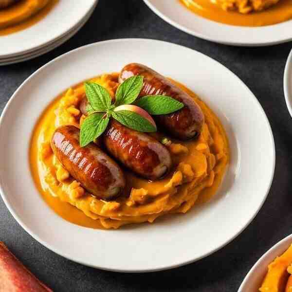 Куриные колбаски с яблочнотыквенным пюре